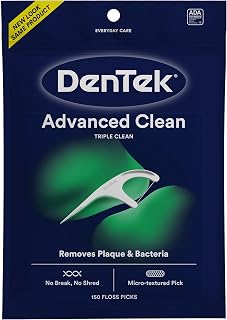 DenTek Floss Picks, Advanced Clean, Plaque Remover, 150 Count | No Break & No Shred Dental Floss, Triple Clean, Mouthwash Blast Mint Flavor, Removes Bacteria, Micro-Textured Pick