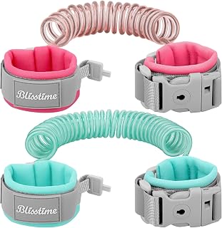 Blisstime Toddler Leash, 2 Pack Kid Leash Anti Lost Wrist Link with Key Lock Baby Leash Harness for Toddler (Mint Green+Pink)