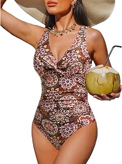 Holipick Women's Tummy Control One Piece Swimsuit - Push Up Swimsuit Full Coverage Slimming Bathing Suit