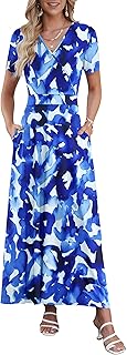 AUSELILY Maxi Dresses for Women Ankle Length Floral Beach Long Flowy Dress