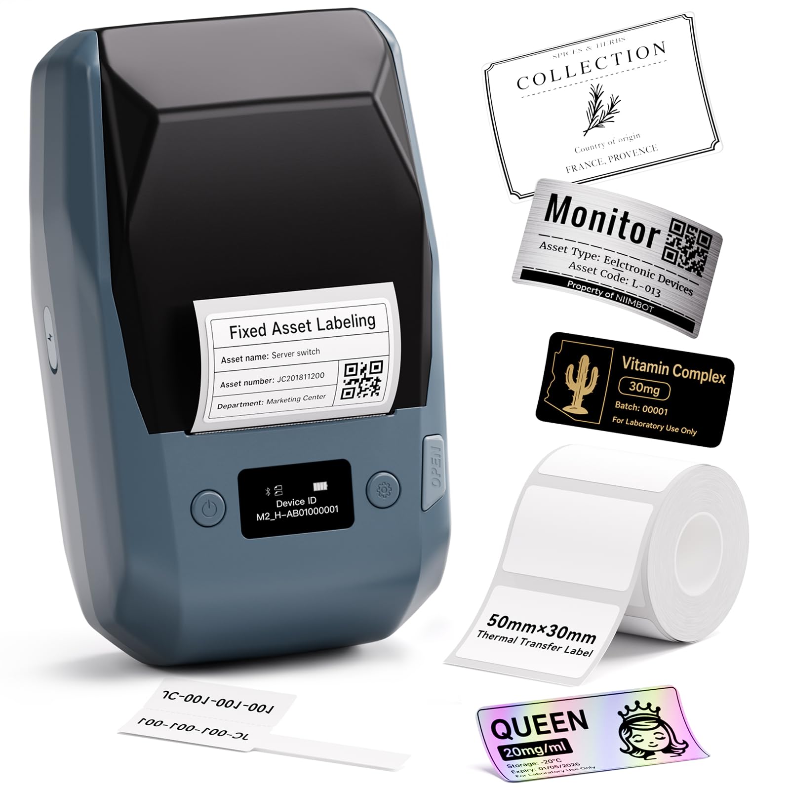 NIIMBOT M2 Label Maker with Tape 2Inch Thermal Transfer Label Printer, Blue | Su
