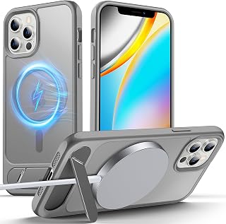 Anqrp iPhone 12/12 Pro Magnetic Case, Innovative Invisible Stand, [Compatible with Mag-Safe], Shockproof and Translucent Matte Phone Case for iPhone 12/12 Pro 6.1 Inch, Grey