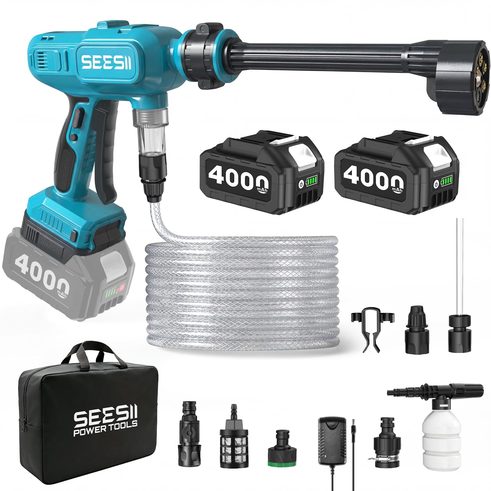SEESII Cordless Pressure Washer 1500PSI, Portable Power Washer | High Pressure, 