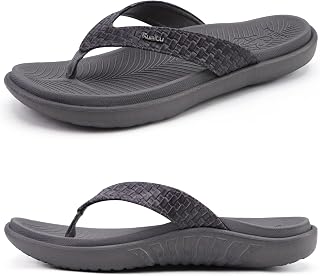 KuaiLu Women's Flip-Flops, Leather Toe Separator with Arch Support for Summer, Beach, Women's Comfortable Yoga Mat Thong Sandals for Plantar Fasciitis