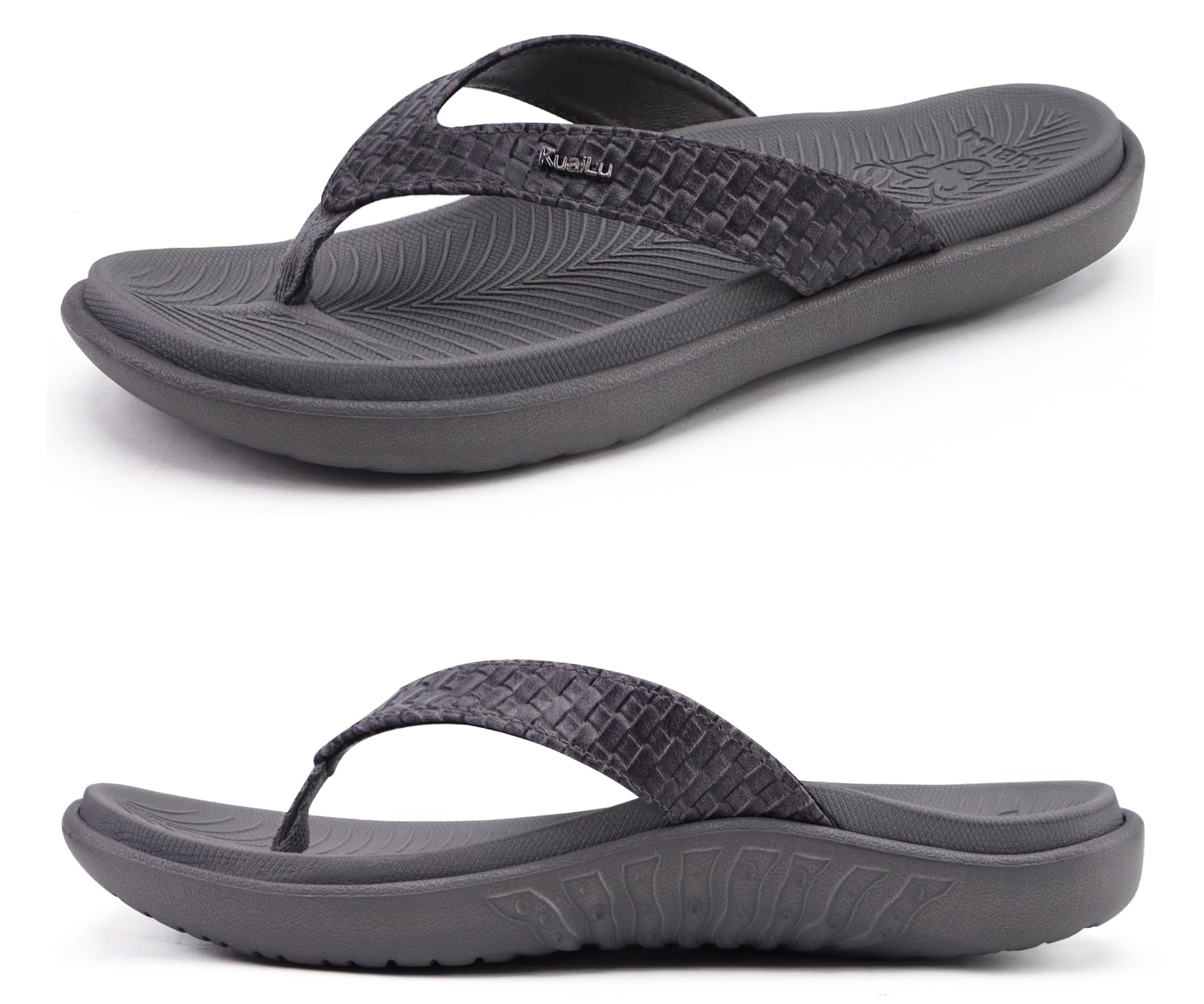 KuaiLu Women's Flip-Flops, Leather Toe Separator with Arch Support for Summer, B
