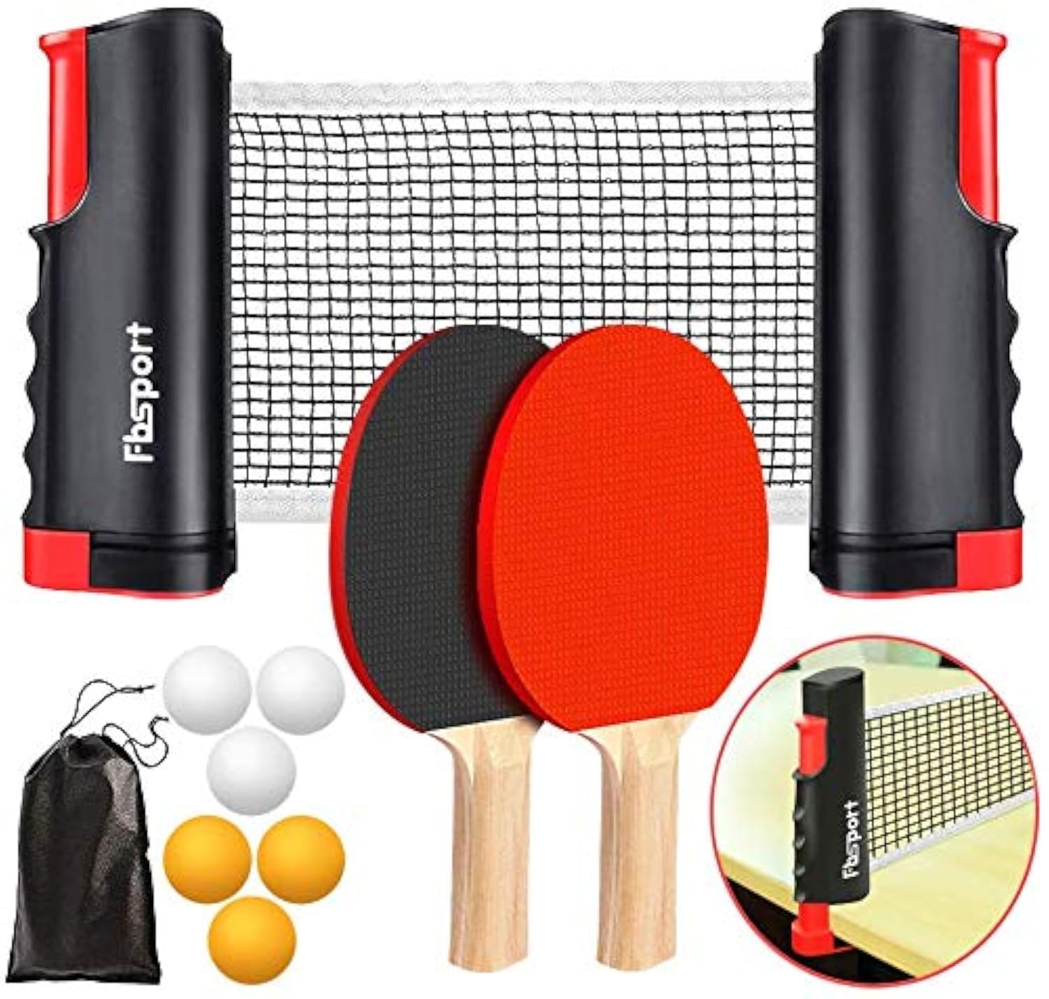 FBSPORT ping pong set, Table Tennis Sets, 2 Bats, 6 Balls and extendable ping-po