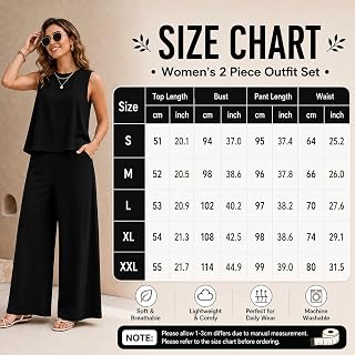 2 Piece Lounge Set for Women Round Neck Sleeveless Tank Top Wide Leg Summer Outfit for Daily Travel Party