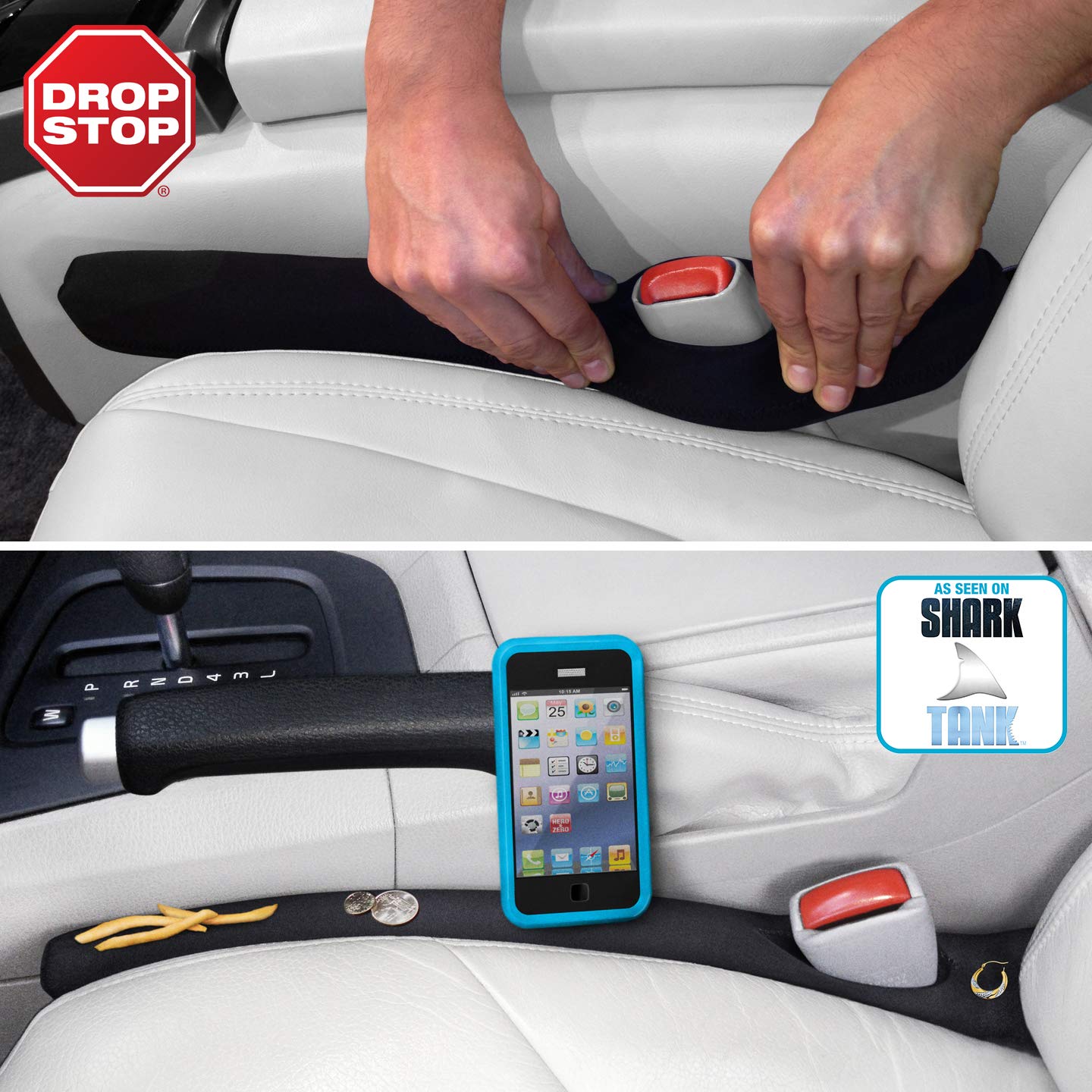 Drop Stop – 2 Original Car Seat Gap Fillers (Shark Tank), Dash Pad & Light