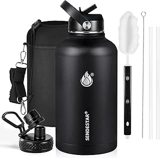 Insulated Water Bottle 64 oz, Triple Wall Vacuum Stainless Steel Water Bottles (Cold for 48 Hrs), Leak Proof & Non-BPA, Half Gallon Water Flask Jug Wide Mouth Straw Lid & Spout Lid