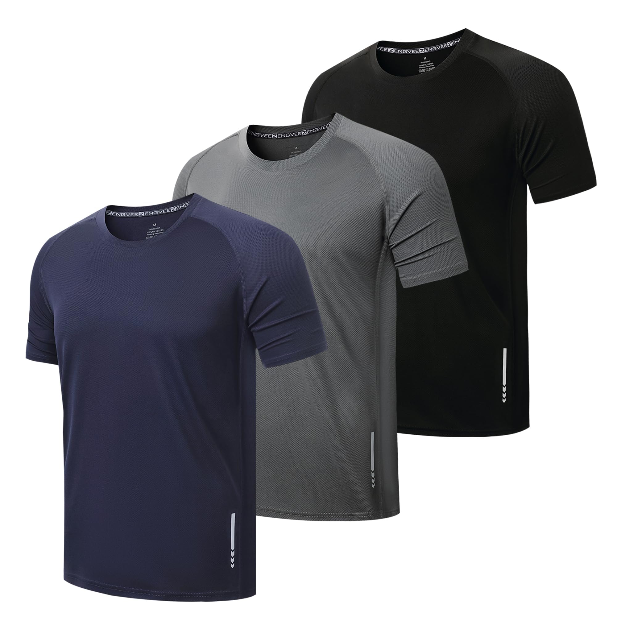 ZENGVEE Men 1/3/5 Pack Dry Fit Gym T-Shirts Breathable Wicking Short Sleeve | Gy