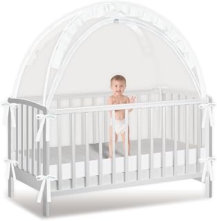Crib Tent to Keep Baby from Climbing Out, Crib Net to Keep Baby in - Mesh Climbing Prevention, Pop Up Tent with Two-Way Self-Locking Metal Zipper (White, Large)
