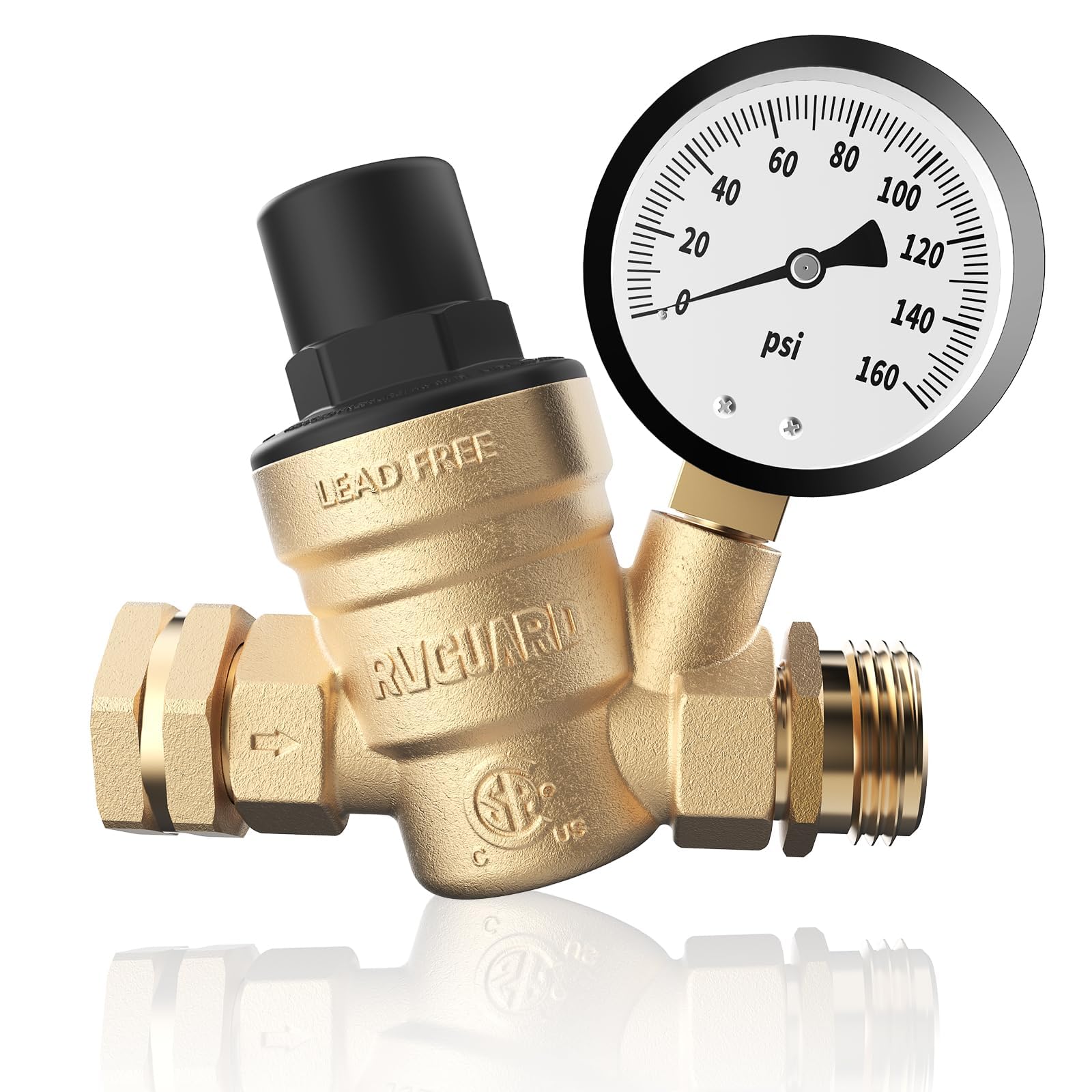 RVGUARD RV Water Pressure Regulator Valve, CSA Approved, Lead-Free Brass | Adjus