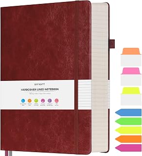 B5 Large College Ruled Notebook, 314 Numbered Pages with Index Stickers, Thick 100GSM Paper, Vegan Leather Hardcover for Women Men School Office