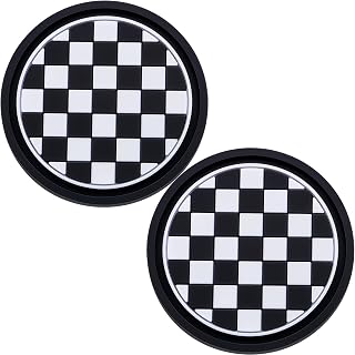 2PCS Car Cup Holder Coaster – 2.75 Inch Anti-Slip Auto Insert Cup Mat – Universal Fit for Women & Girls – Interior Decor Accessories (Checkerboard)