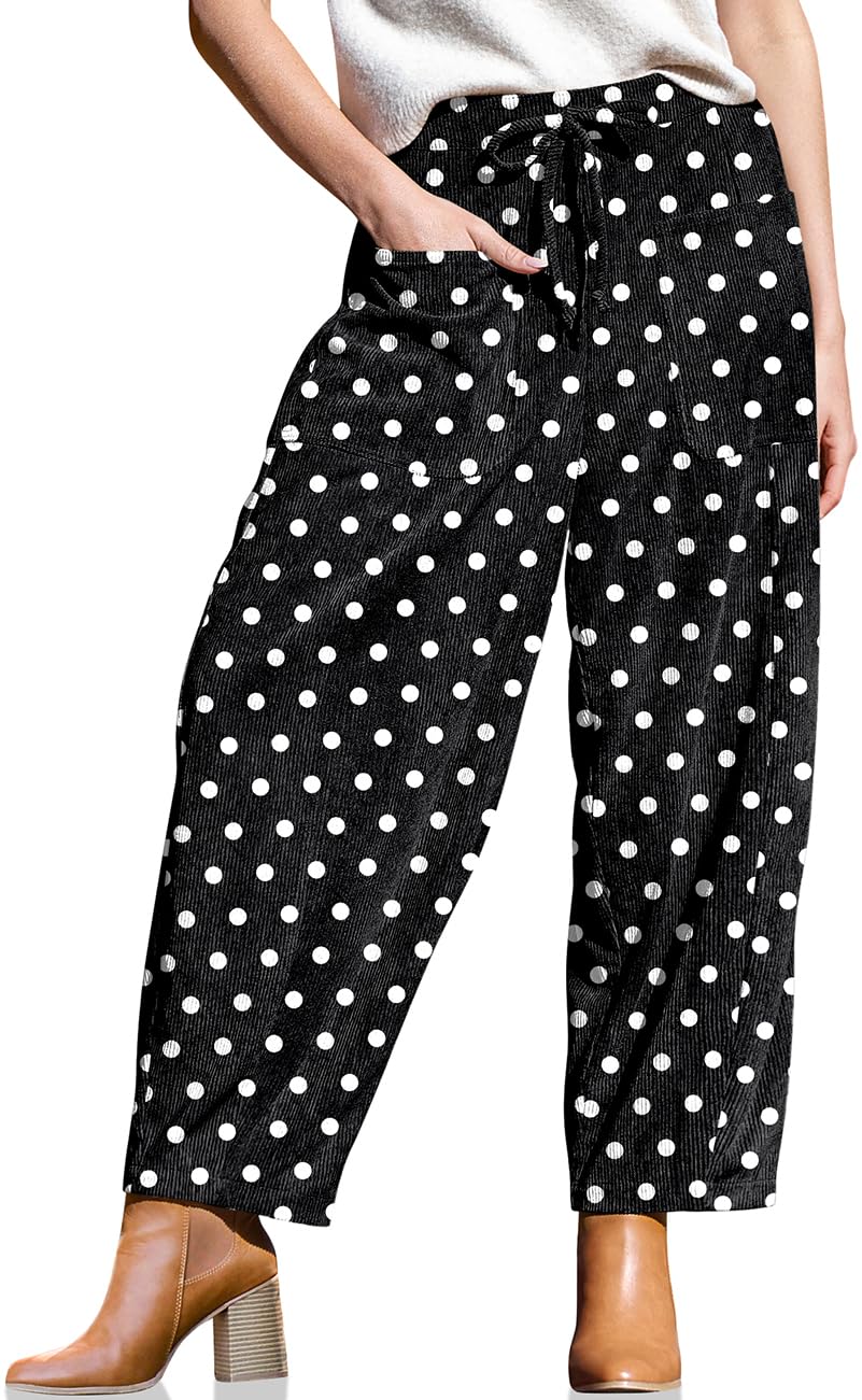 TARSE Women's Corduroy Barrel Pants High Waist Drawstring Wide Leg Pants