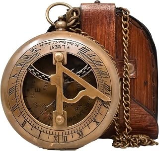 Antique Vintage Sundial Compass - Unique Gift for Men, Handcrafted Brass Pocket Sun Dial, Steampunk Bronze Anniversary Compass Gift, Religious Compass for Adventure and Eagle Scout