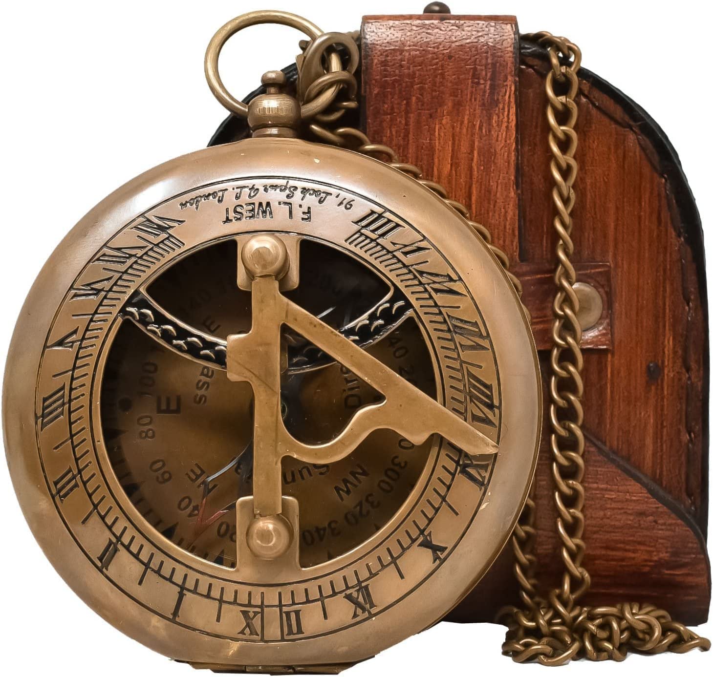 Antique Vintage Sundial Compass - Unique Gift for Men, Handcrafted Brass Pocket 
