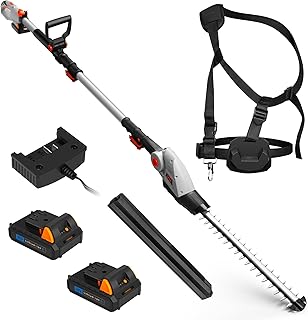 VonHaus Pole Hedge Trimmer Cordless 20V – x2 Batteries & Charger, G-Series | Long Reach Telescopic Extendable Electric Cutter for Hedges, Bushes, Branches, Shrubs – Harness, Blade Cover, Adjustable Head