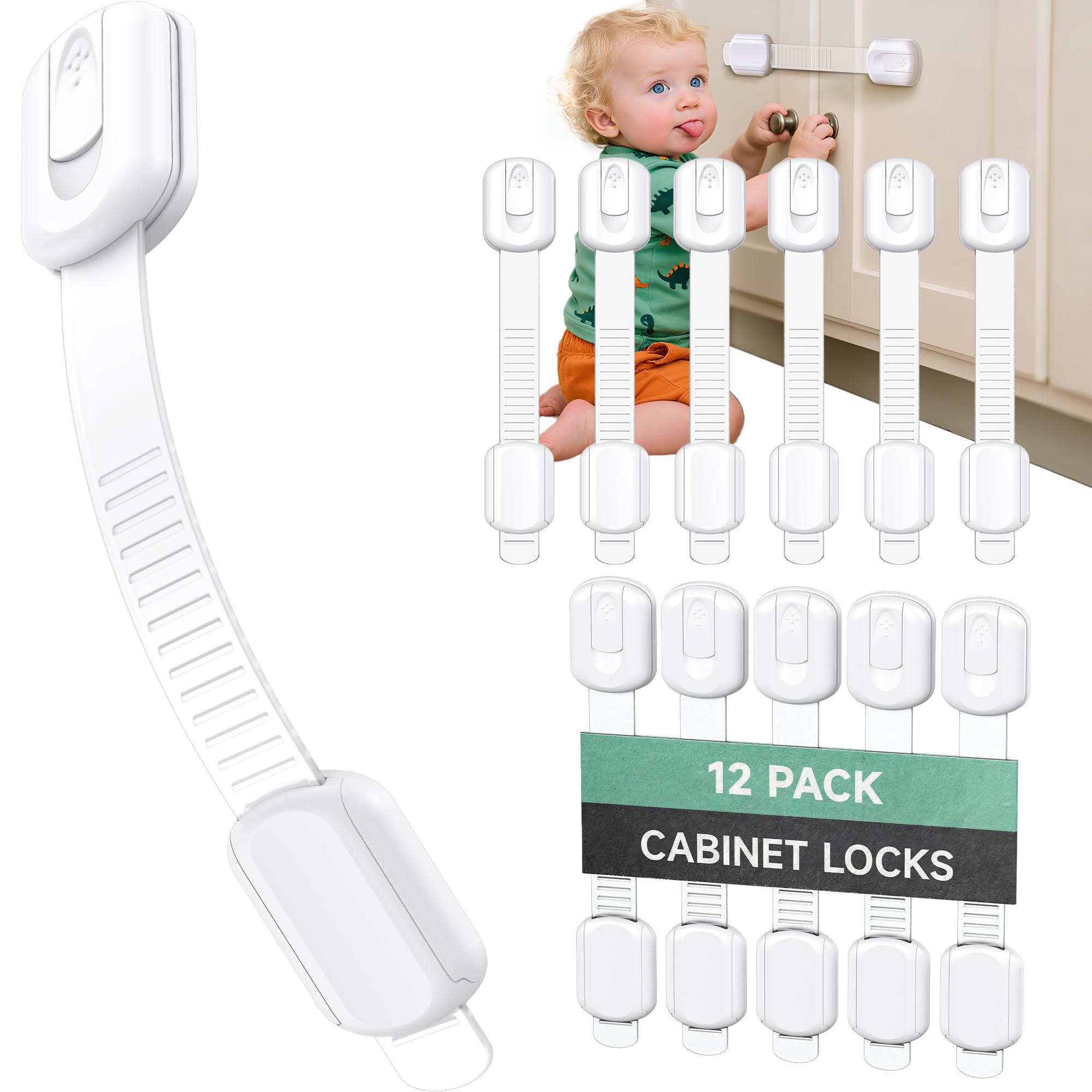 Infinno Cabinet Locks for Baby Proofing, Child Safety Latches, 12 Pack | No dril