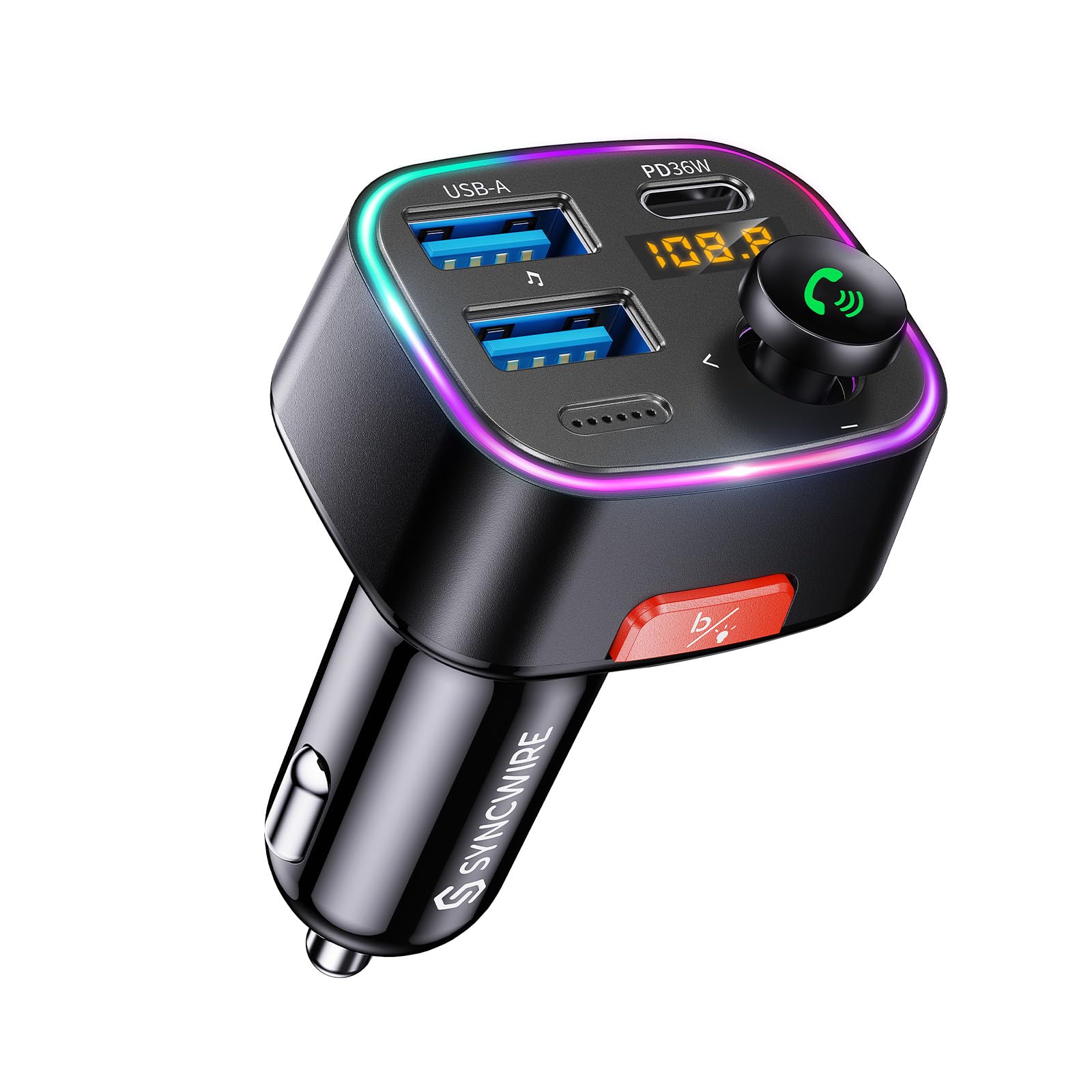 Syncwire Bluetooth 5.4 FM Transmitter Car Adapter 48W (PD 36W & 12W) | Light Swi