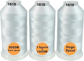 New brothread Huge Spools Embroidery Machine Thread -3xWhite | 100% Polyester, Various Assorted Color Packs, 5000M (5500Y) Each Spool, for All Embroidery Machines