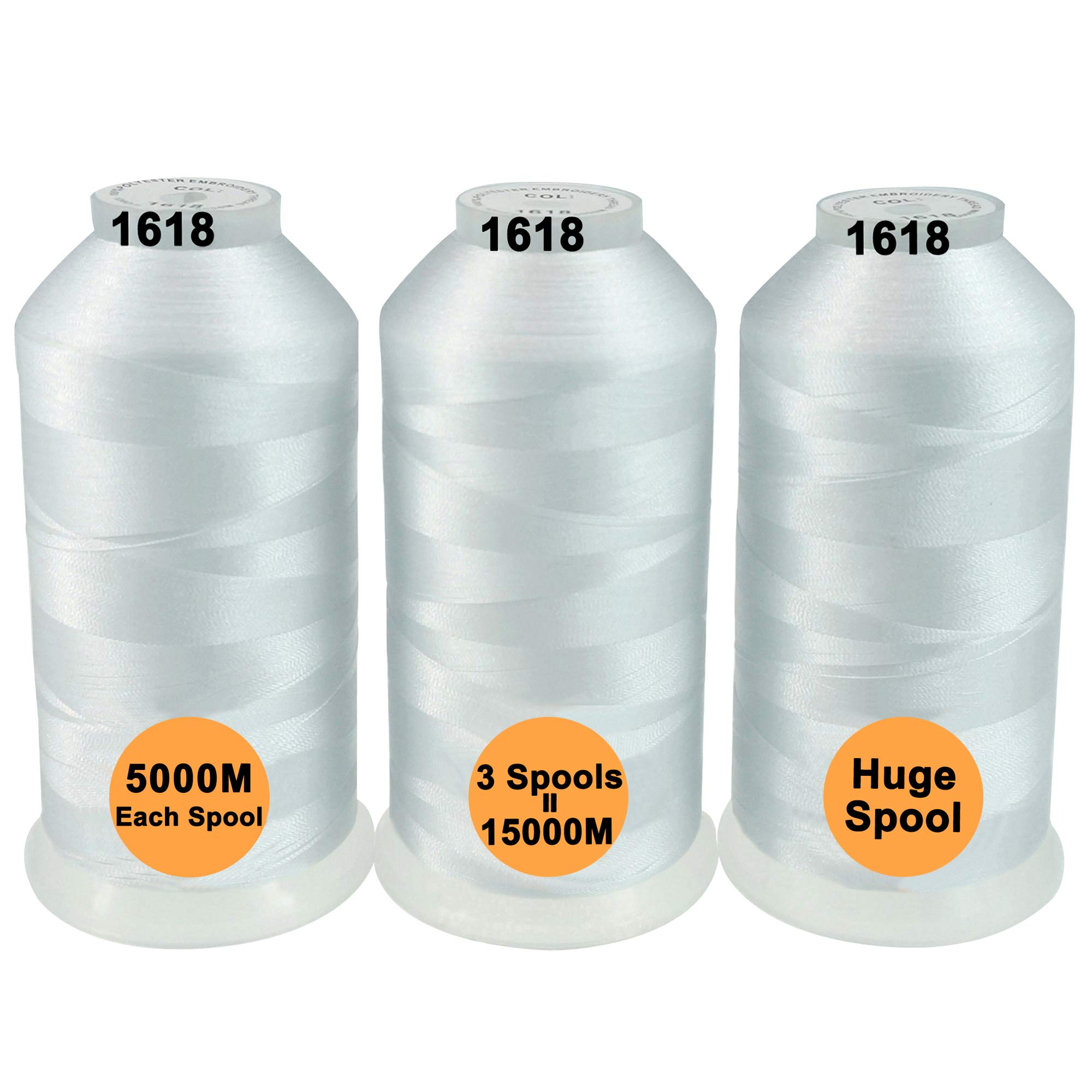 New brothread Huge Spools Embroidery Machine Thread -3xWhite | 100% Polyester, V