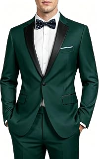MAGE MALE Men's 2 Piece Suit One Button Slim Fit Formal Wedding Prom Tuxedo Suits Blazer Pants with Bow Tie Set
