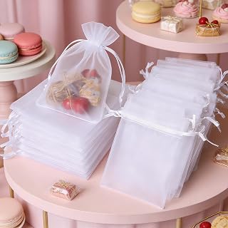 50pcs Clear Organza Bags White Wedding Favor Bags Gift Bags for Jewelry Party Christmas Festival Soap Packaging Supplies Makeup