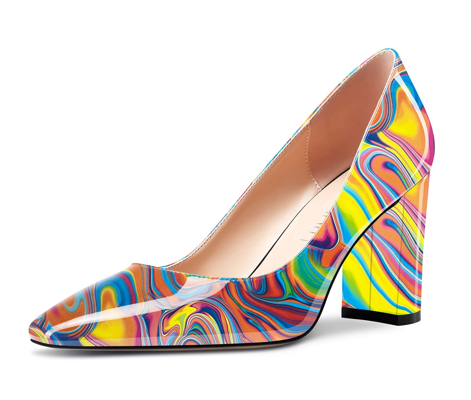 NobleOnly Women's High Chunky Block Heel Square Closed Toe Cap Slip-on Pumps Cla