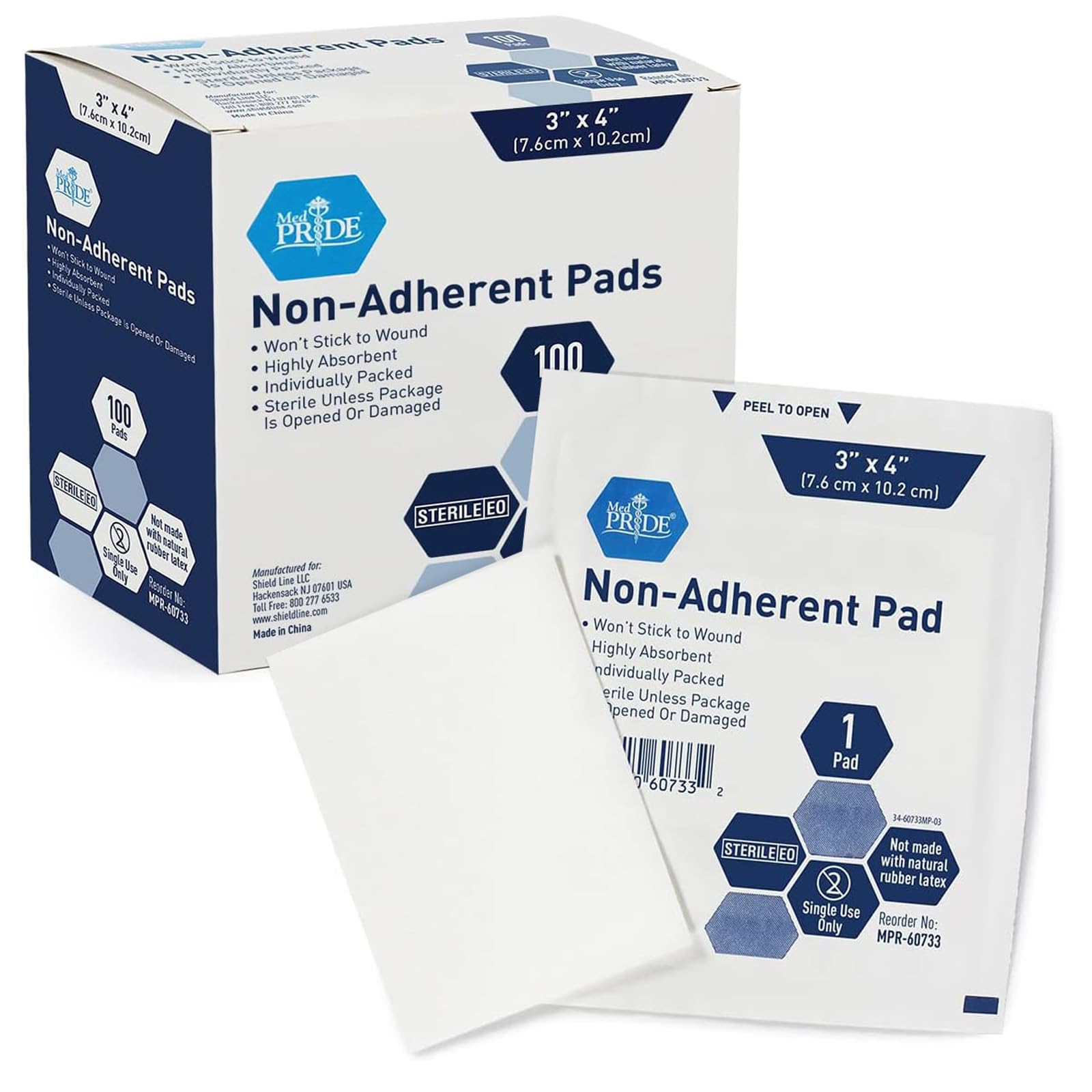 MED PRIDE Sterile Non Stick Pads for Wound Care and Wounds, Highly Absorbent, Pa