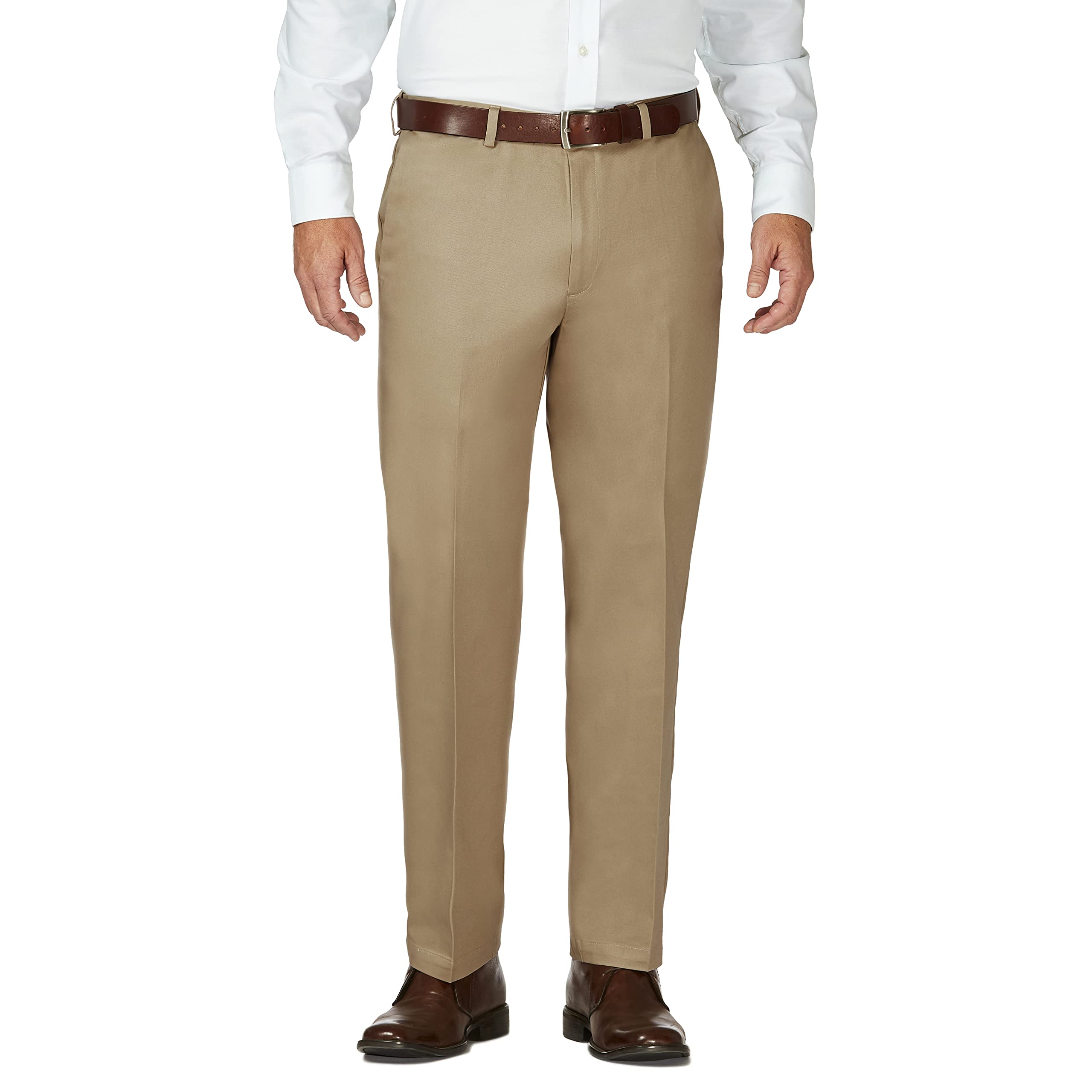 Haggar Men's Work to Weekend Hidden Stretchy Waist Non-Iron Flat Front Trousers 