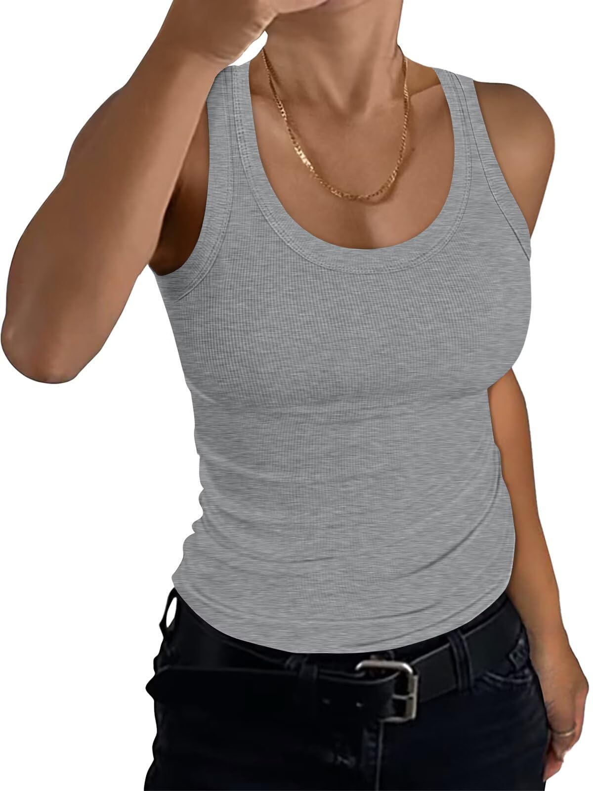 EADINVE Women Racerback Ribbed Scoop Neck Tank Tops Summer Sleeveless Shirt