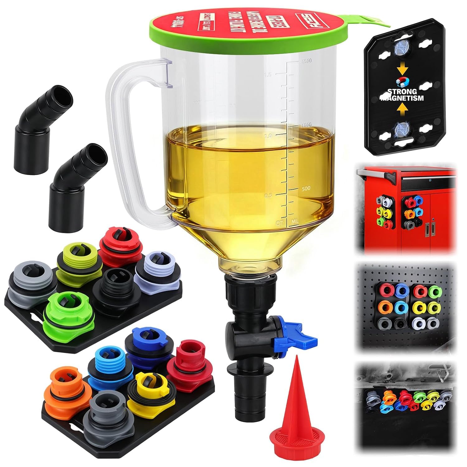 18-Piece Engine Oil Funnel Set, 1.59QT/1.5L Automotive Oil Funnel Kit with 12 Ad