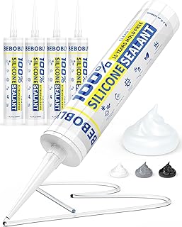 Silicone Caulk & Sealant Clear, 100% Waterproof Silicone Sealant, Shrink & Crack Proof, Silicone Caulking for Kitchen, Bathroom, RV, Interior & Exterior Use, 10.2 FL. OZ/300ML, 4 Pack