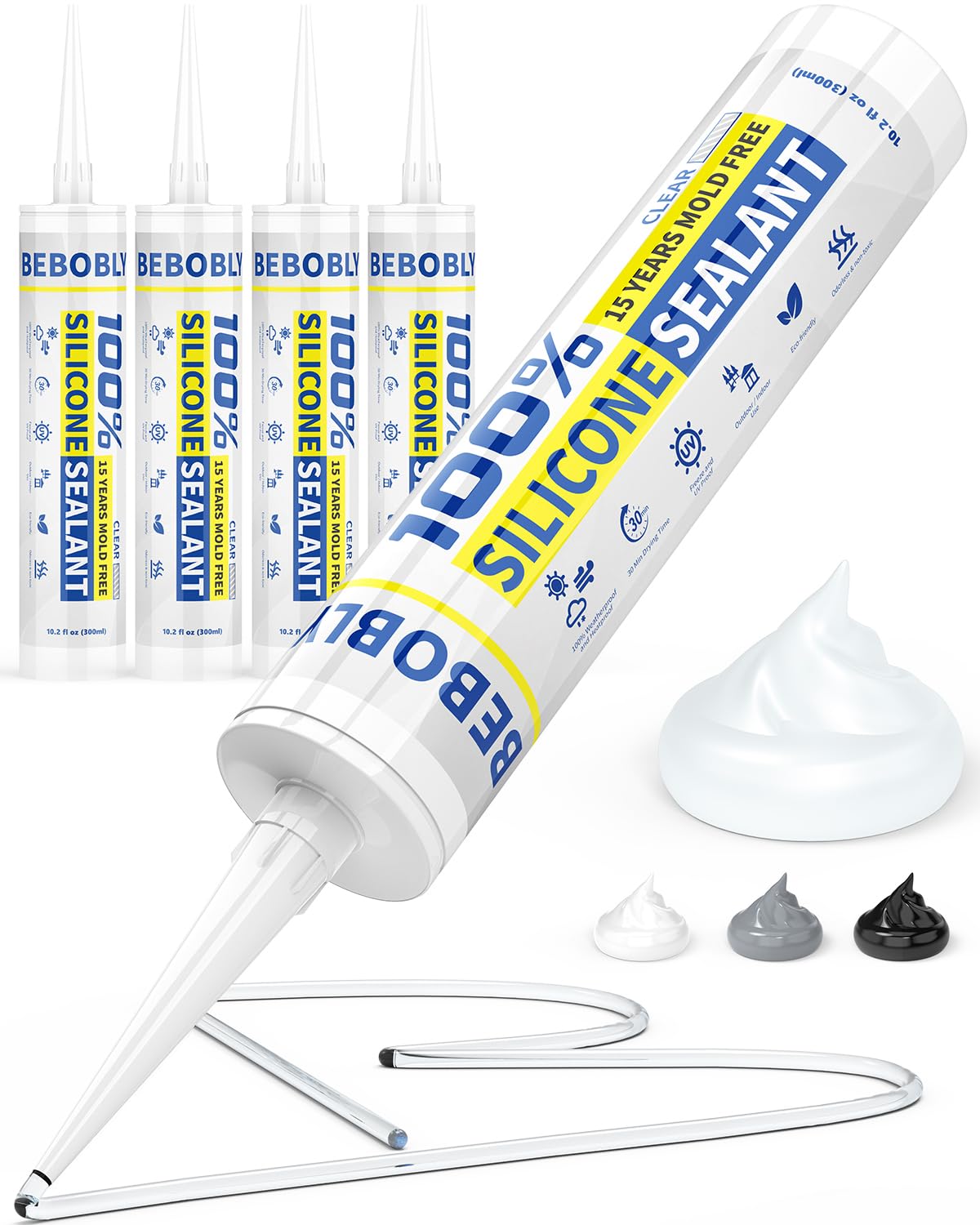 Silicone Caulk & Sealant Clear, 100% Waterproof Silicone Sealant, Shrink & Crack