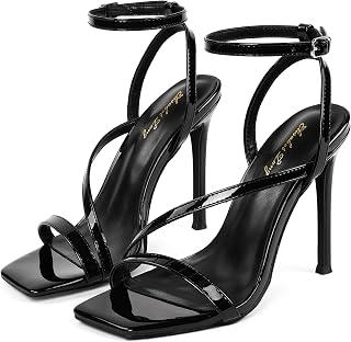 Elisabet Tang Sandales à talons aiguilles en cristal pour femme - 10,2 cm - Bout ouvert - Sexy - Sangle de cheville - Boucle - Pour fête, robe de mariage, usage quotidien