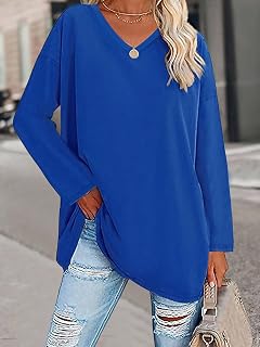 レディース Vネック 無地 長袖 ゆったり チュニック Tシャツ