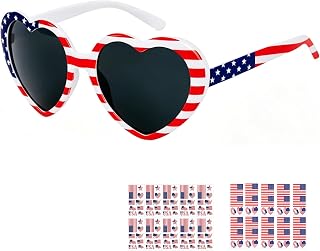 American Flag Heart Sunglasses for Independence Day USA Flag Tattoo Stickers for 2026 World Cup Party Memorial Day