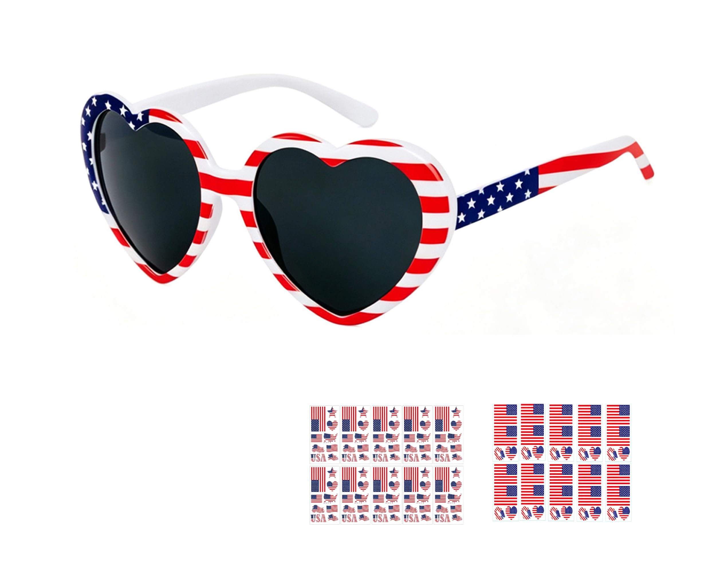 American Flag Heart Sunglasses for Independence Day USA Flag Tattoo Stickers for