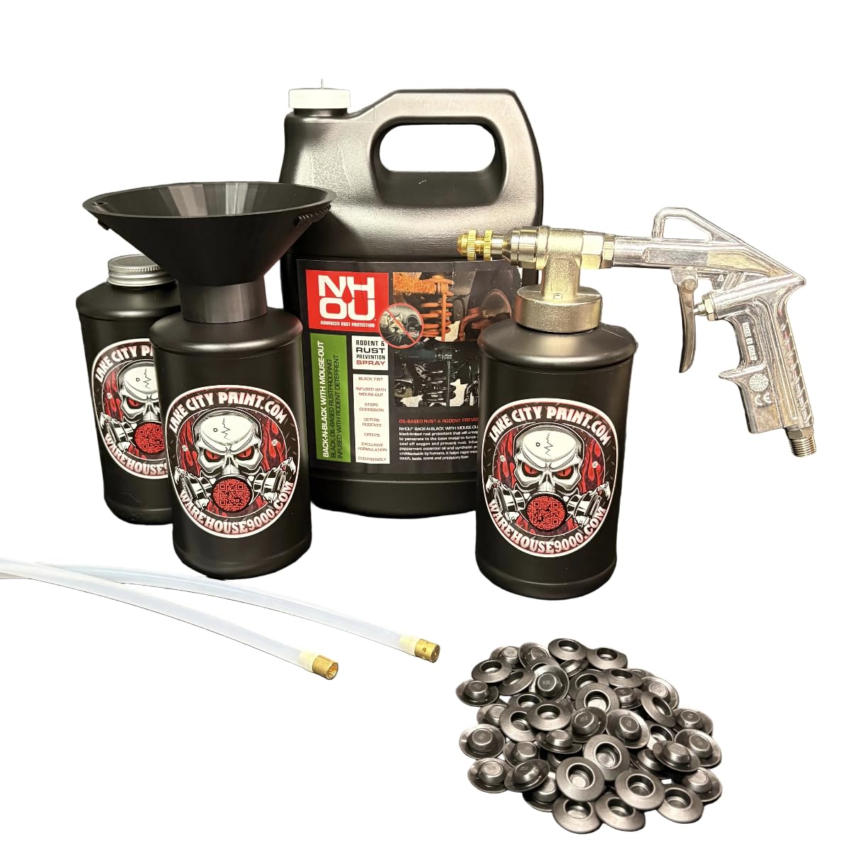 NHOU Back N Black Pro Undercoating Spray Gun & Custom Threaded Funnel - 2 Wand K