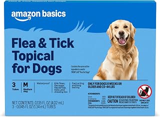Amazon Basics Flea and Tick Topical Treatment for Medium Dogs (23-44 lbs), Fast Acting and Long Lasting, 3 Count, Packaging May Vary