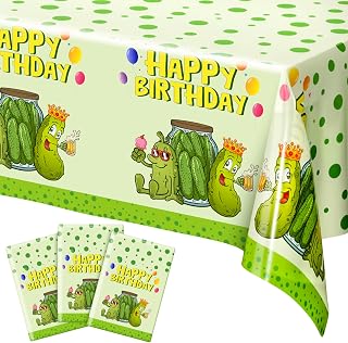 Oudain Tovaglie di compleanno in plastica con sottaceti, 137,2 x 274,3 cm, divertenti tovaglie rettangolari usa e getta, simpatiche, decorazioni per feste per fan dei sottaceti (3 pezzi)