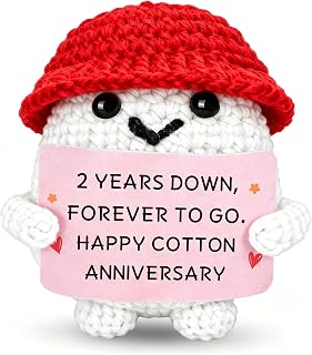 2 Year Anniversary Cotton Gifts for Him Her Cotton Anniversary Wedding Gift | Happy 2nd Anniversary Handmade Positive Crochet for Husband Wife Boyfriend Girlfriend, Two Year Anniversary Card Gifts
