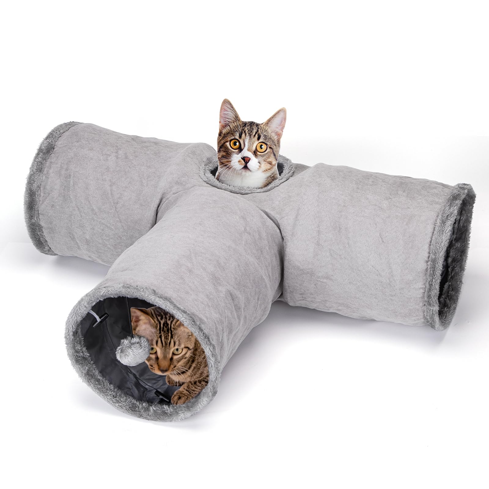 Nobleza 3 Way Collapsible Cat Tunnel Toy, Cat Tunnels in Suede for Indoor Adult 
