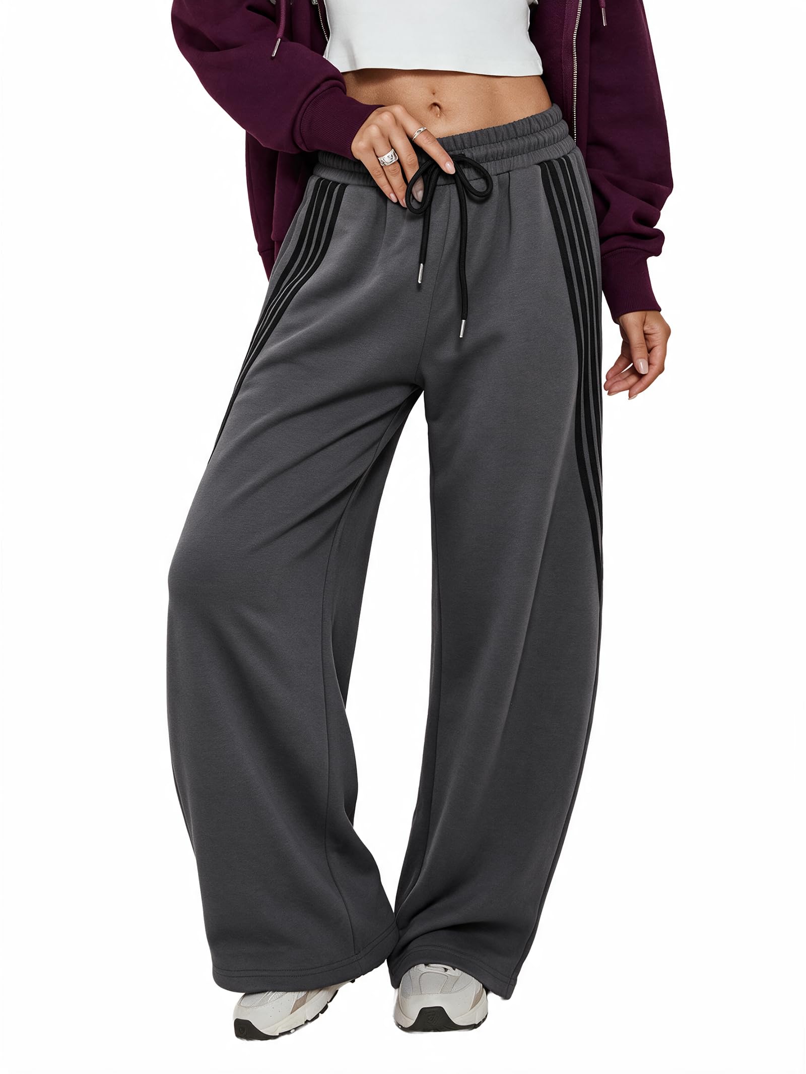 EMMIOL Women's Baggy Barrel Sweatpants, Striped Y2K High Waist Track Pants