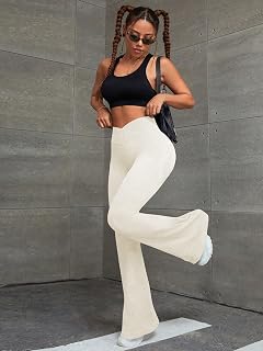 Yoga Pants Women High Waist Flared Leggings Slim Fit Bell Bottom Workout Pants Stretch V Waist Bootcut Activewear