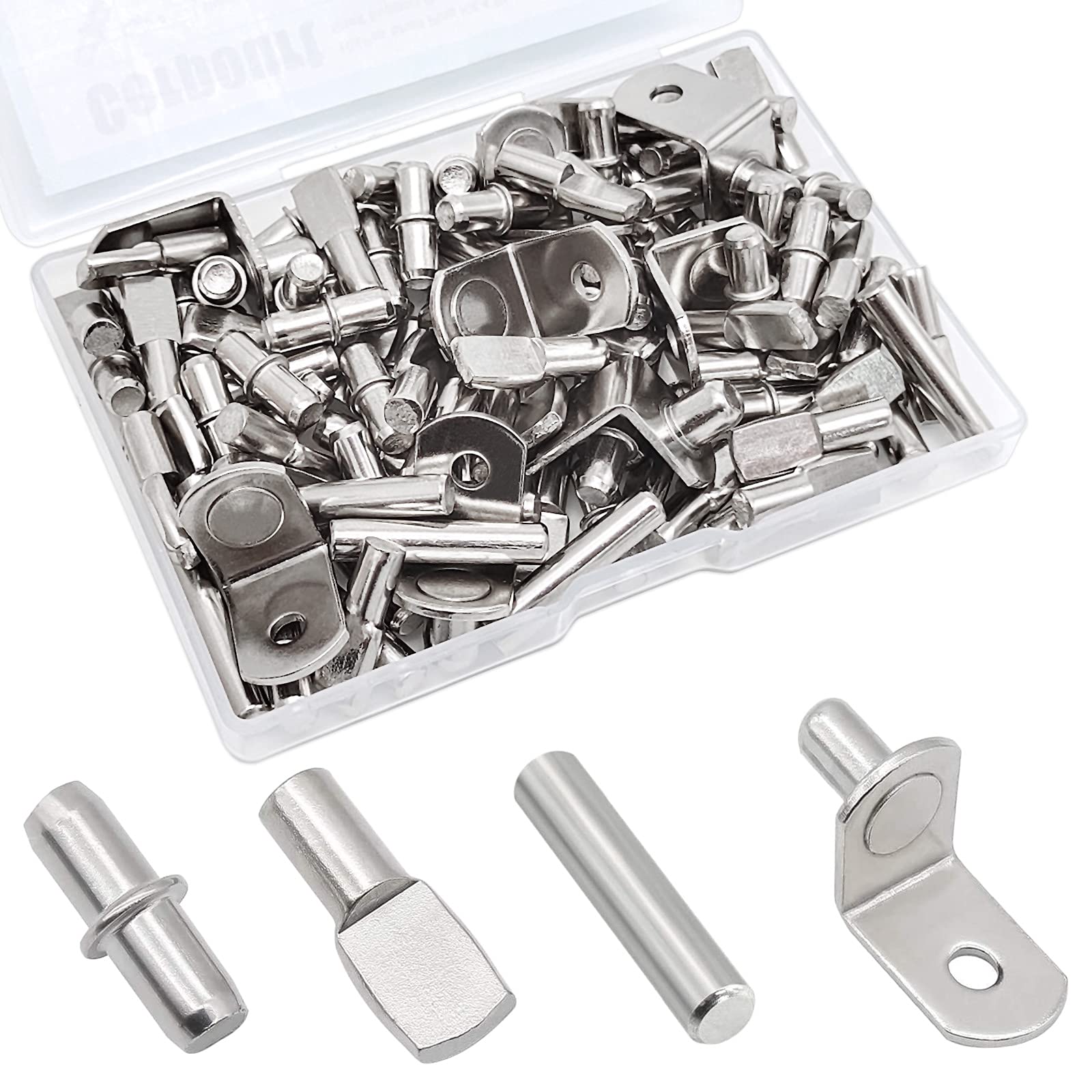 104Pcs Shelf Pins Kit,4 Styles Nickel Plated Shelf Support Pegs,Bookshelf Pegs f
