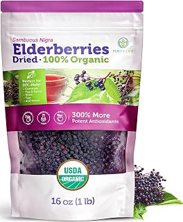 USDA Organic Dried Elderberries 1lb, Whole Black Elderberry Bulk | Non-irradiated raw Sambucus Nigra for versatile uses & antioxidant support, make your own elderberry syrup, gummies & tea