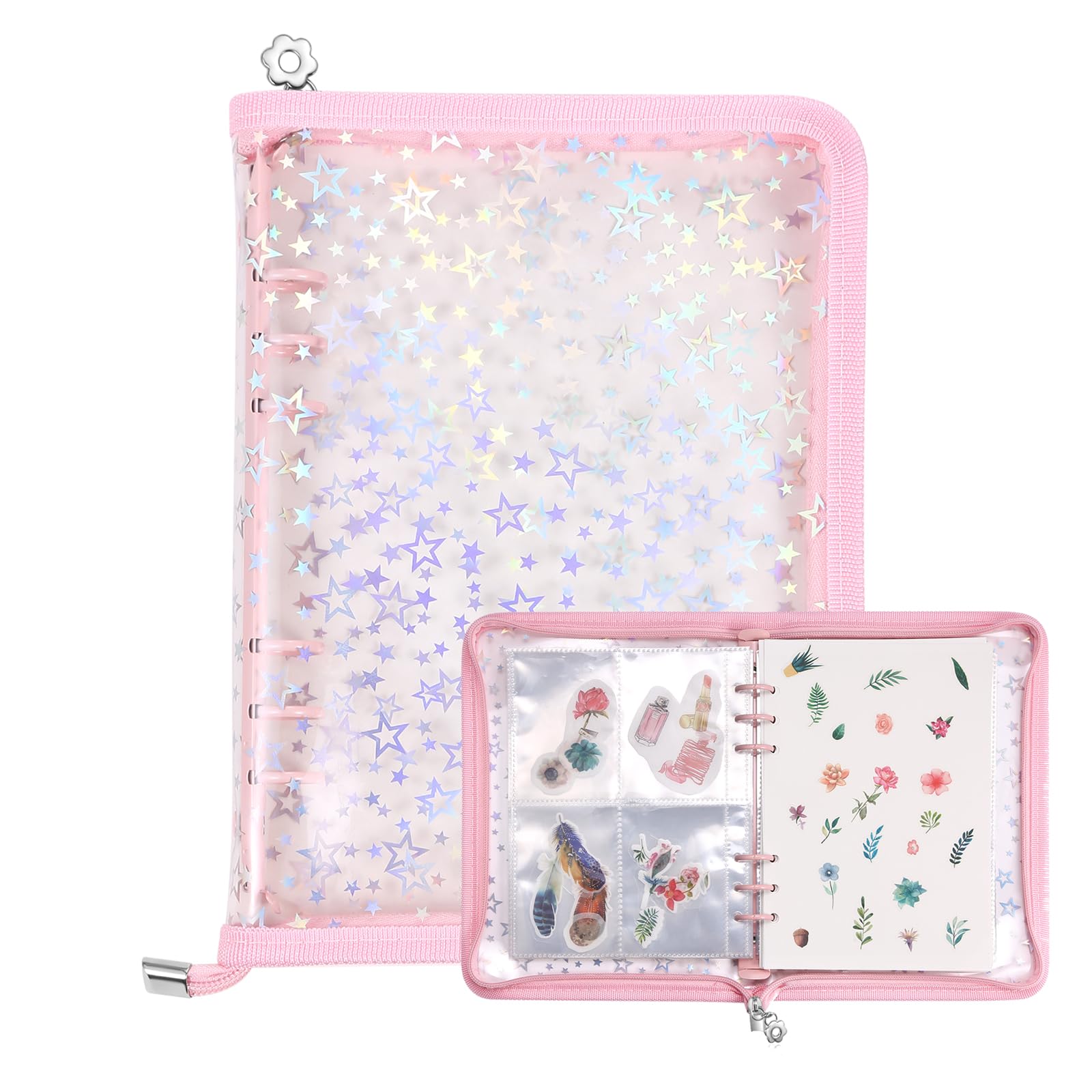 MUDOR A5 Sticker Book Album 4 in 1 Zipper Organizer Binder, Pink | 140 pockets a