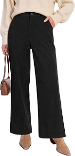 GRAPENT Corduroy Wide Leg Pants Woman High Waisted Fall Business Casual Elastic Waist Loose Trendy Trousers with Pockets